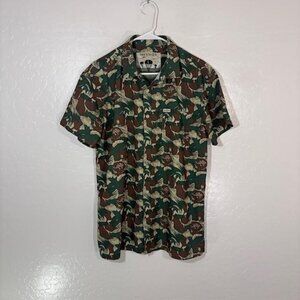 Warrior Shirt Mens Large Green Camouflage Short Sleeve Button Up Stretch Casual